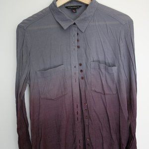 Ombre Gradient purple grey collar button up sheer